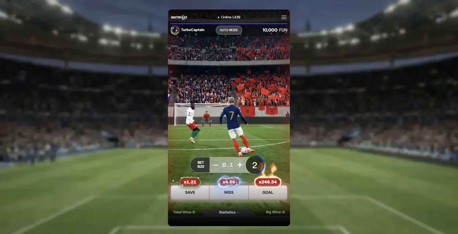 Hattrixxx penalty-shot bet size control