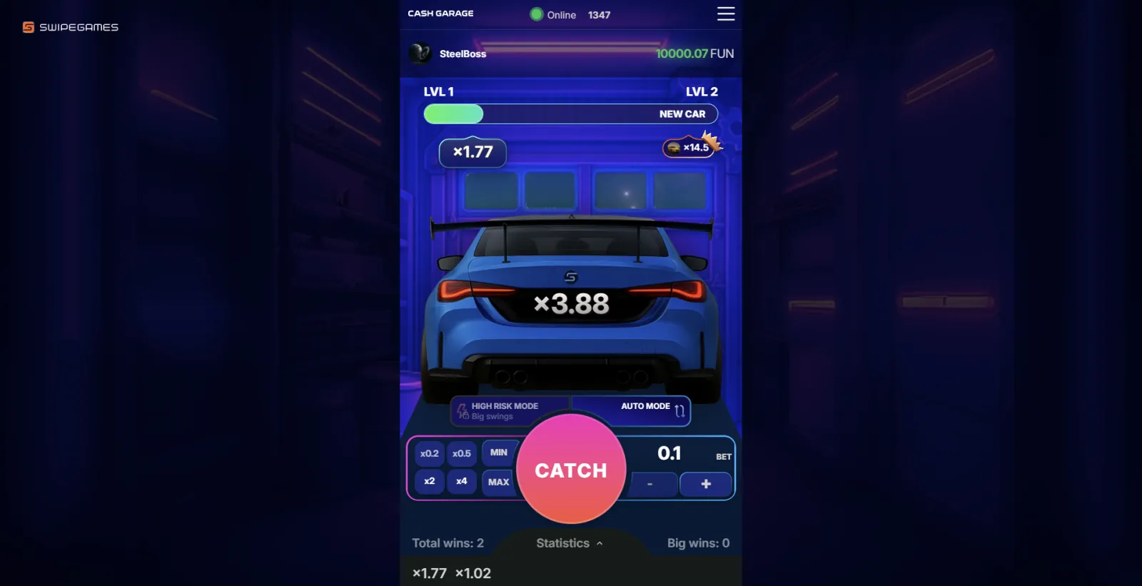 Cash Garage game with CATCH button