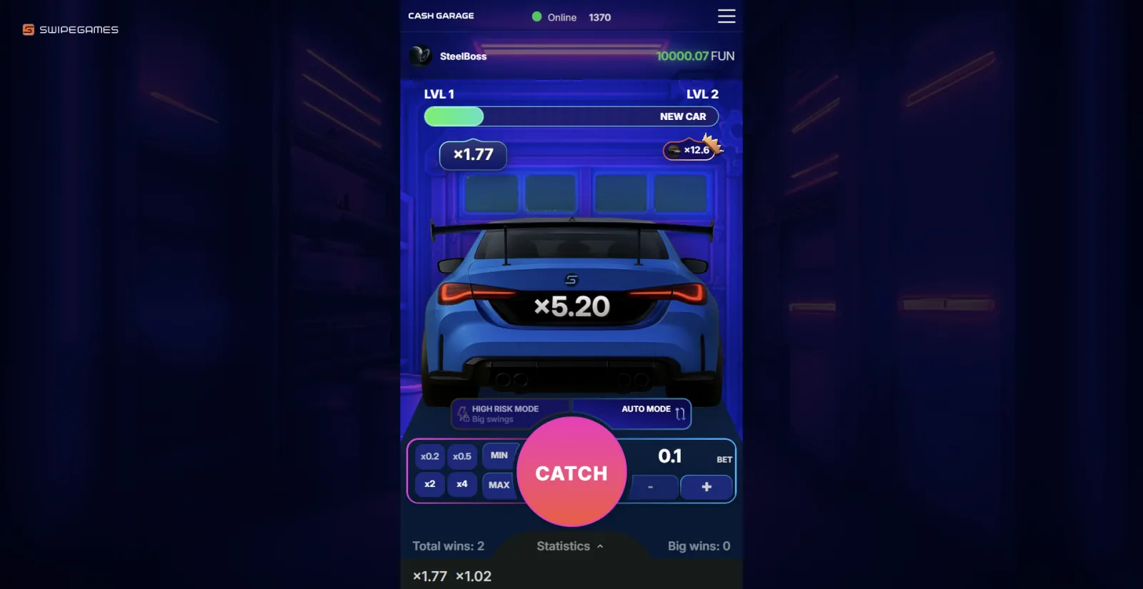 Cash Garage instant game screen