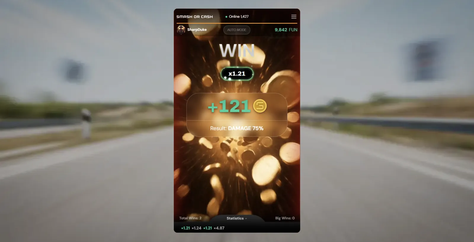 Smash or Cash round WIN screen