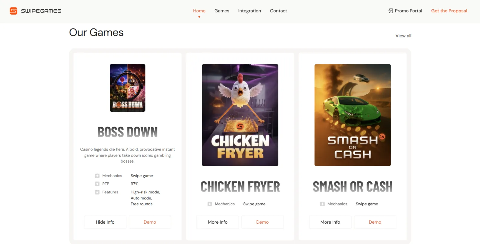 Swipe Games studio catalogue page